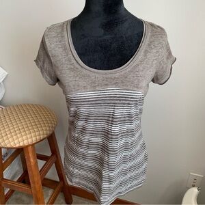 KEREN hart Blue and Gray Striped Short Sleeve Top Tee